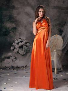 Gorgeous Orange Red Beading Prom Dress with Halter Top