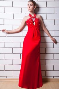 Empire Halter Beading Keyhole Red Prom Dress Floor-length