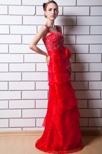 Straps Layered Floor-length Red Beading Prom Theme Dresses