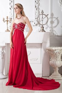 Wine Red Empire Sweetheart Beading Prom Dress with Court Train