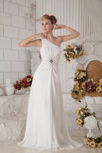 White Empire One Shoulder Chiffon Beading for Prom Dress