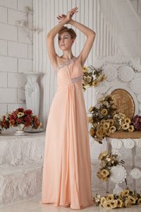 Peach Color Beading One Shoulder Prom Dress at Markham