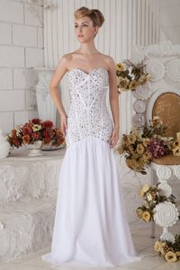 Mermaid Sweetheart White Beading Grad Dresses with Small Train