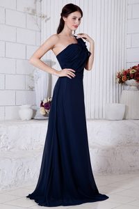 One Shoulder Pleats Chiffon Prom / Evening Dress in Navy Blue