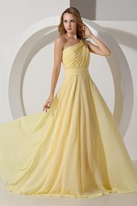 Light Yellow Empire One Shoulder Beaded for Prom Dress