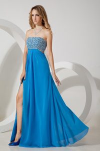 Sky Blue Sequins Prom Dress Empire Style with Back Cut