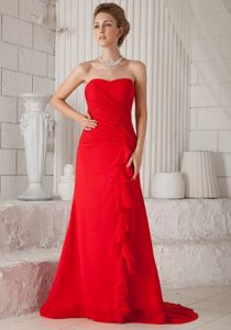 Red A-Line Court Chiffon Ruching for Prom / Evening Dress