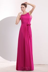 Empire Bateau Fuchsia Prom Celebrity Dress with Sash Floor-length