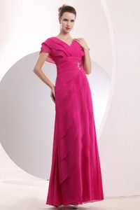 Flouncing V-neck Empire Prom Dress Floor-length in Fuchsia