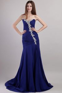 Blue Sheath Sweetheart Chapel Appliques for Prom Dress