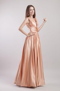 Pleated Empire V-neck Floor-length Prom Dress with Ruching Sash