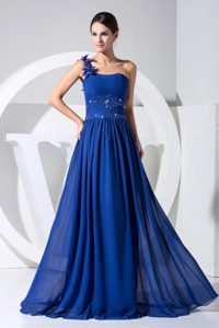 Beading and Sequins One Shoulder Royal Blue Prom Dresses