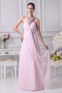Halter Beading Empire Ruching Baby Pink Senior Prom Dress