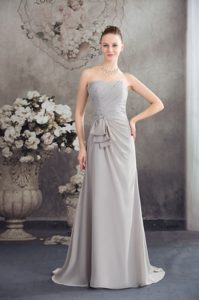 Half Bowknot Beading Ruched Grey Prom Graduation Dresses