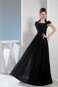 Princess Halter-top Floor-length Ruching Black Prom Dress in Vancouver