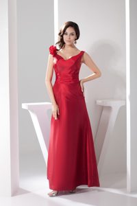 Hand Made Flowers Red Sheath Prom Gown in Ankle-length
