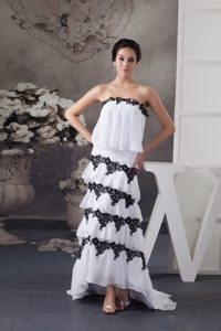 High-low Layers Prom Dress in White with Black Appliques