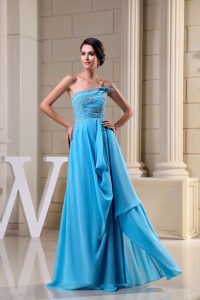Strapless Brush Train Aqua Blue Beaded Prom Party Dress