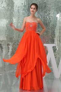 Sweetheart Beaded Floor-length Chiffon Orange Red Prom Dresses