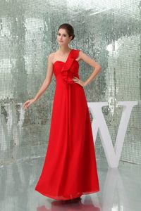 Pretty One Shoulder Ankle-length Ruched Prom Dress in Red
