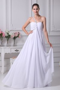 One Shoulder Beading and Ruching for Long Prom Dress in White