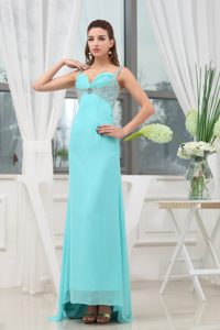 Beading and Ruching Long Prom Dress Straps Style with Brush