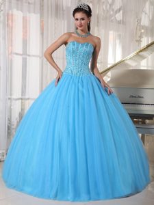 Sweetheart Beading Ball Gown Quinceanera Dress in Sky Blue