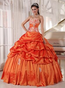 Sweetheart Dress For Quinceanera with Appliques and Ruching in Orange