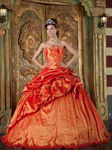 Strapless Orange Red Ball Gown Pick-ups Quinceanera Dress