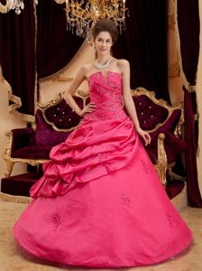 Hot Pink Slot Strapless Appliques Quinceanera Dress with Pick-up