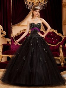 Black Sweetheart Tulle Quinceanera Dresses Gowns with Appliques