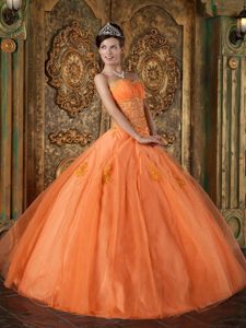 Sweetheart Puffy Ball Gown Appliques Quinceanera Dress in Orange