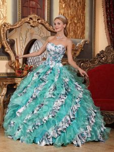 Printing Multi-color Organza Sweetheart Quinceanera Dresses