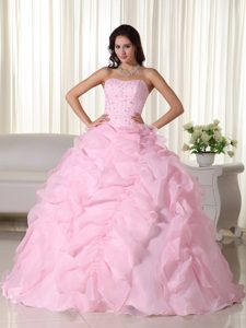 Baby Pink Beading Organza Ruffles Sweet 15 Quinceanera Dresses