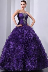 Hand Made Flowers Sweet 15 Quinceanera Dresses with Purple Beading