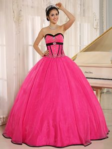 Hot Pink Sweetheart Beaded Layered Organza Quinceanera Dresses
