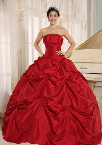 Custom Made 2014 Wine Red Taffeta Quinceanera Dress with Pick-ups