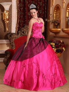 Embroidery Hot Pink and Black Beading Dresses For Quinceaneras
