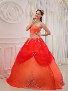 Orange Appliques Strapless Quinceanera Dresses with Pick-ups