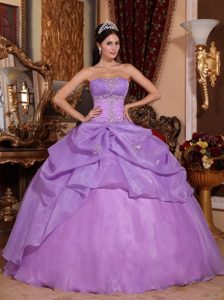 Beading Lavender Appliques Organza Dresses For Quinceaneras 2014