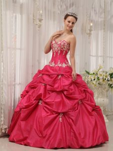 Sweetheart Coral Red Taffeta Pick-ups Sweet 16 Quinceanera Dress