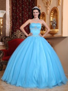 Beading Aqua Blue Sweetheart Appliques Dresses For Quinceaneras