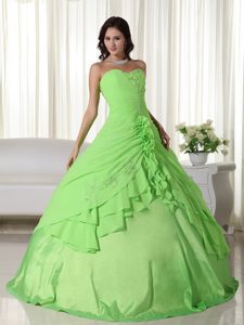Chiffon Spring Green Beading Appliques Layered Quinceanera Dress