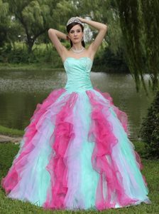 Multi-colored Beading Ruffles Ruched Dresses For Quinceanera