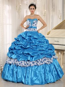 Printing Beaded Pick-ups Aqua Blue Sweet 15 Quinceanera Dresses