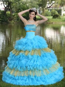 Sequins Layered Yellow and Aqua Blue Beading Sweet 16 Dresses