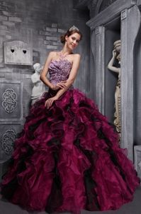 Leopard Burgundy Beading Ruffles Sweet 16 Quinceanera Dress