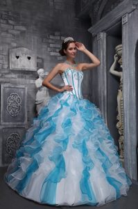 Ruffles Sweetheart Appliques Taffeta and Organza Colorful Dresses For 15