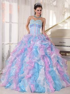 Ruffles Appliques Multi-color Floor-length Organza Dresses For Quinceanera