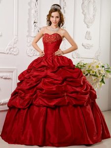 Pick Ups Beading Sweetheart Taffeta Red Quinceanera Dress in Lace Up Back